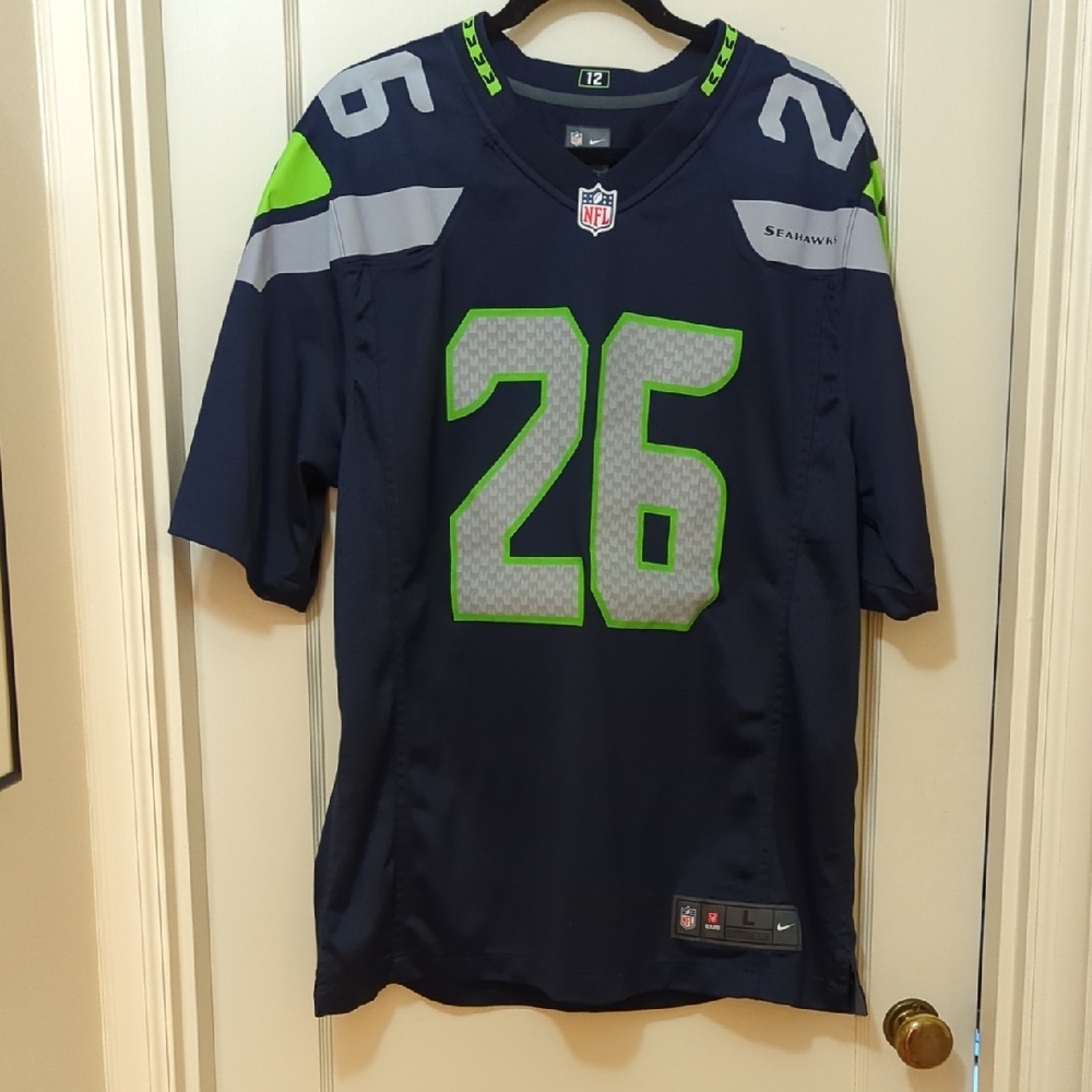 Nike Men's Dark Blue and Lime Green Jersey. EUC, Like New